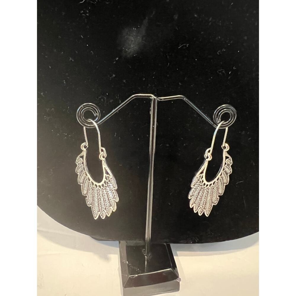 Antique Feather Hoop Earrings Women New Silver Gold Tone Bohemian Statement - Picture 7 of 7